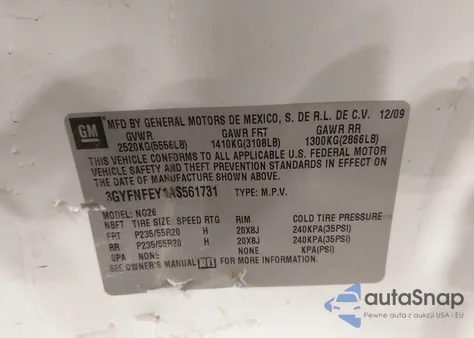 2010 Cadillac Srx Premium Collection z USA, uszkodzony, nr VIN 3GYFNFEY1AS561731